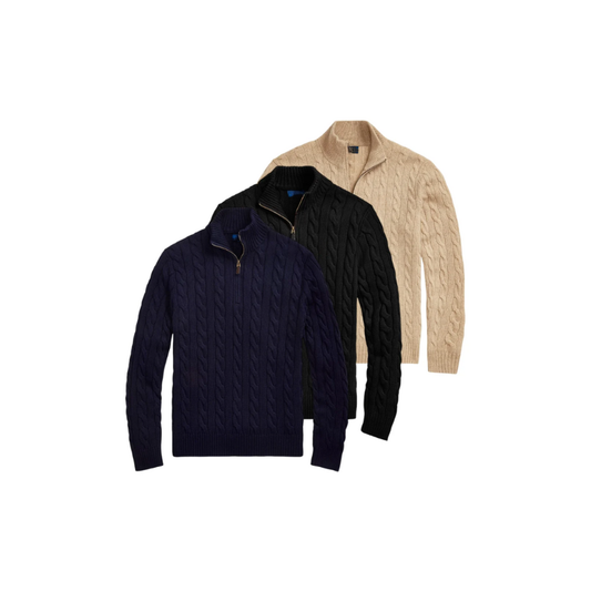3-Pack Cable-Knit Cotton Quarter-Zip Sweater